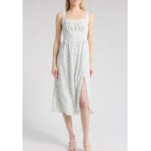 Lush Floral Lace Trim Midi Dress